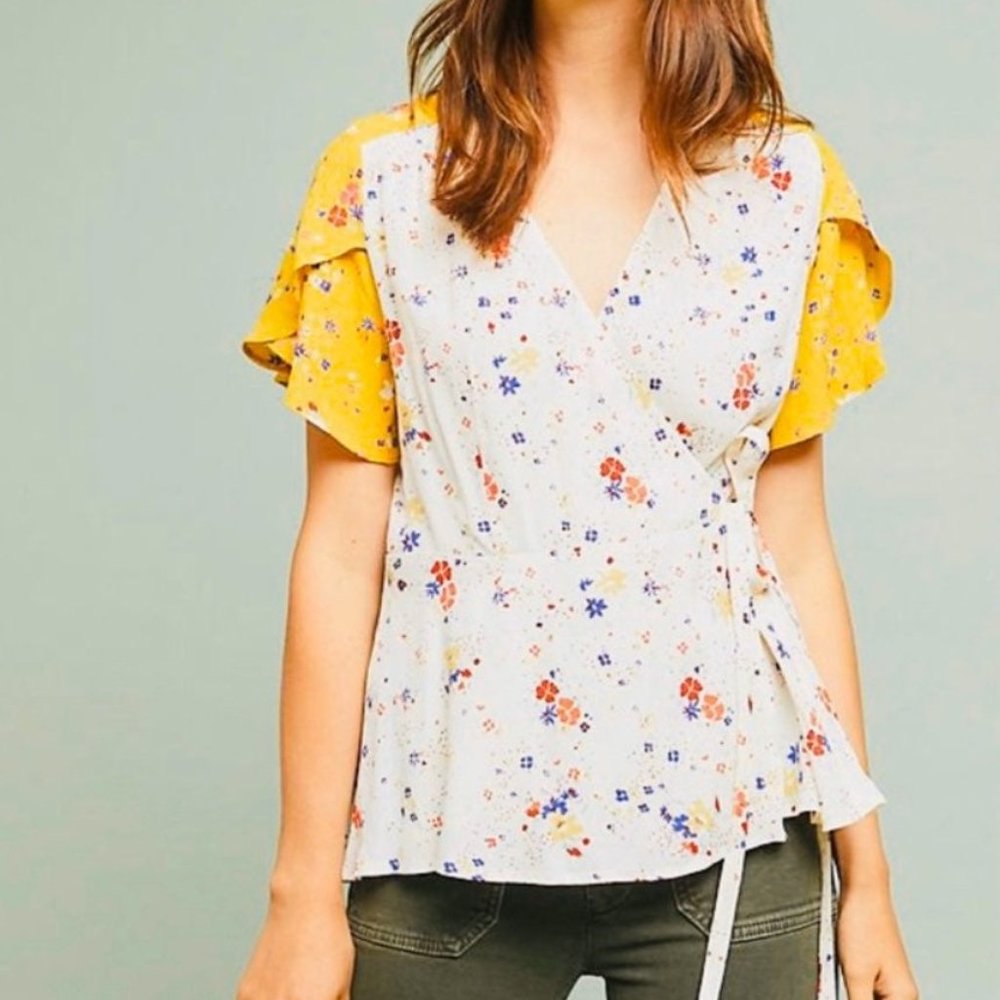 NWT Anthro Meadow Rue Bon Voyage Floral Wrap Top